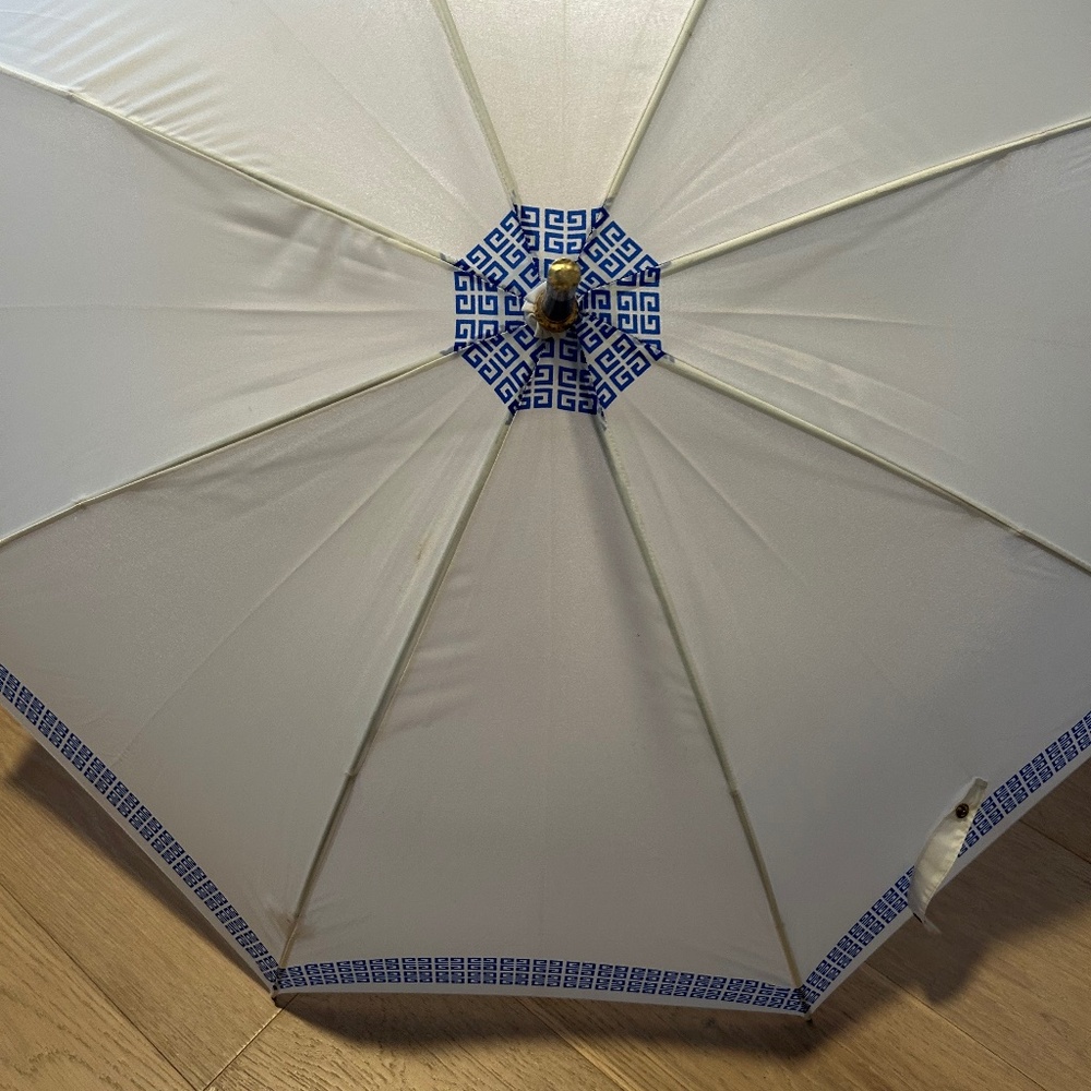 Vintage Givenchy White/Blue Umbrella Retro 1970s Crook Handle Designer ~ Luxury!